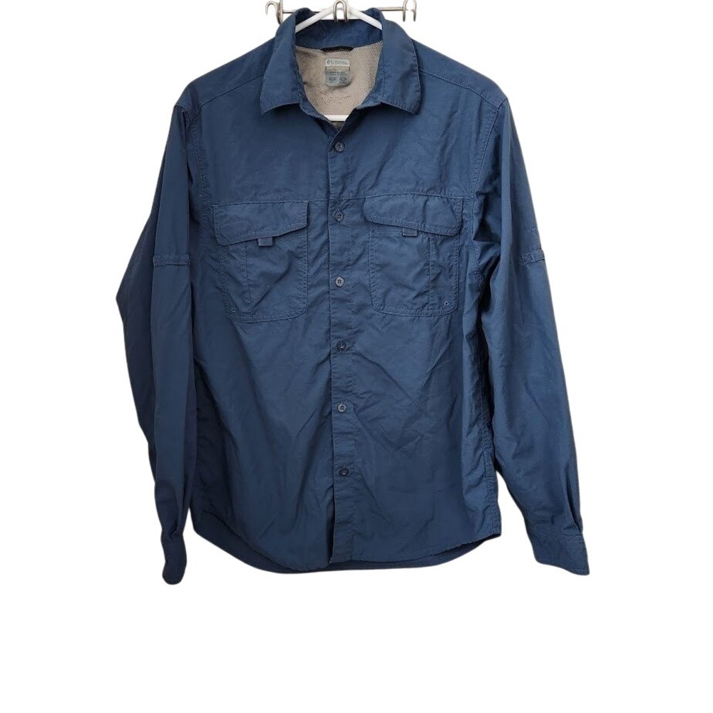 Columbia Men's Long Sleeve Fishing Shirt Titanium Blue Omni Shield Shirt M  F26